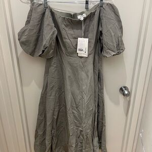 COS Gray Midi Sundress with Off the Shoulder Neckline and Puff Sleeves